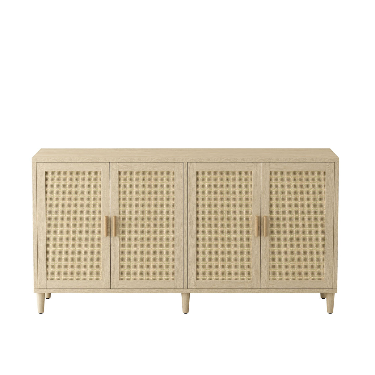Rattan Buffet Cabinet With Storage, 4 Door Sideboard, Adjustable Shelves - Natural