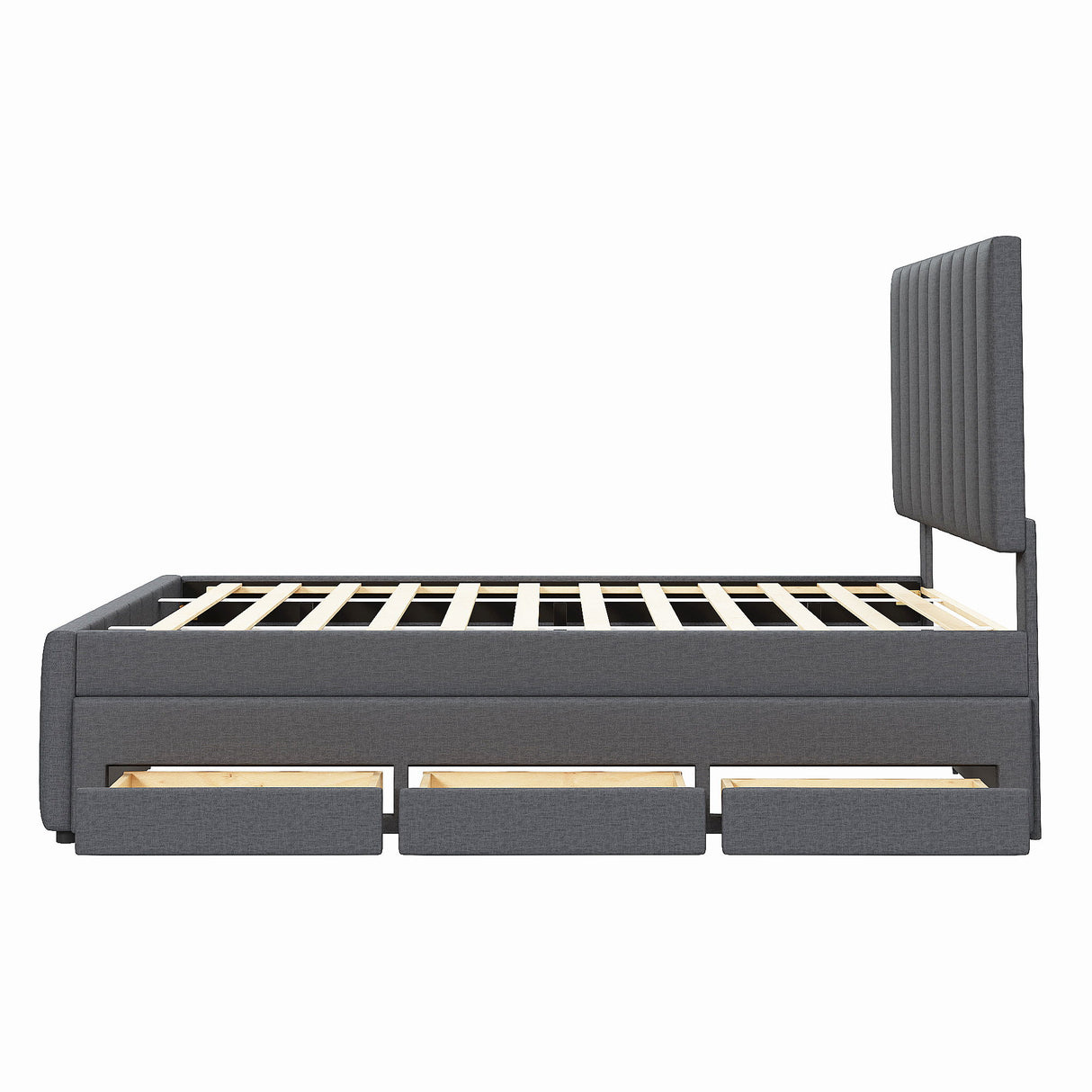 Upholstered Platform Bed With Twin Size Trundle And 3 Drawers