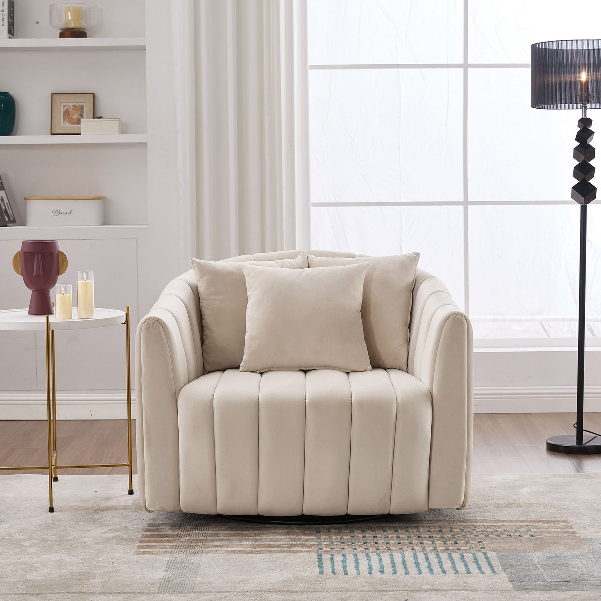 Upholstered Oversized 360° Swivel Accent Barrel Chair And Half Cozy Sofa With 3 Pillows