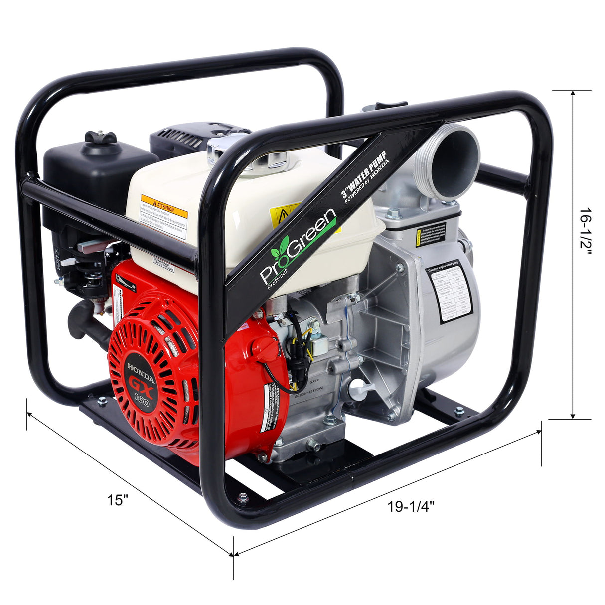 Honda - Gx160 Engine Water Pump 3" 264Gpm With 3In Npt Coupler And 25Ft Flat Hose, Aluminum - Black / Red