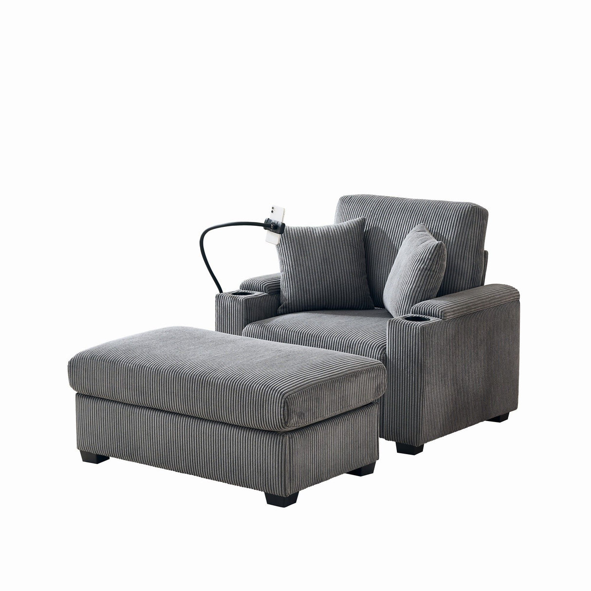 Oversized Chaise Lounge Chair With Ottoman And Storage