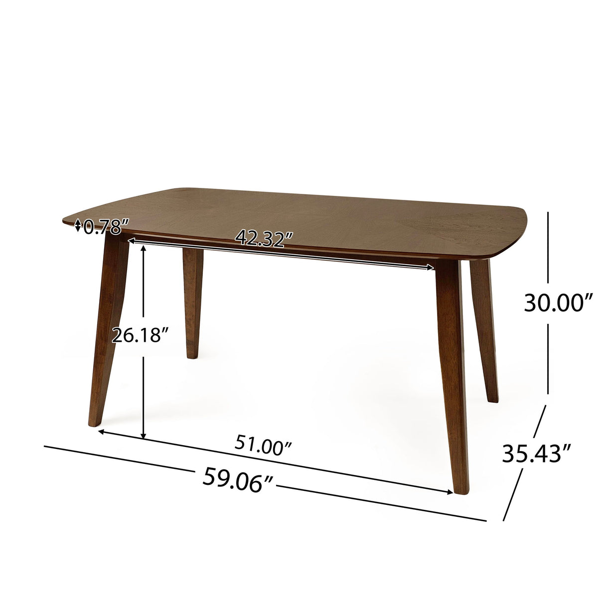 Mid Century Style Wood Dining Table With Rounded Corners - Walnut