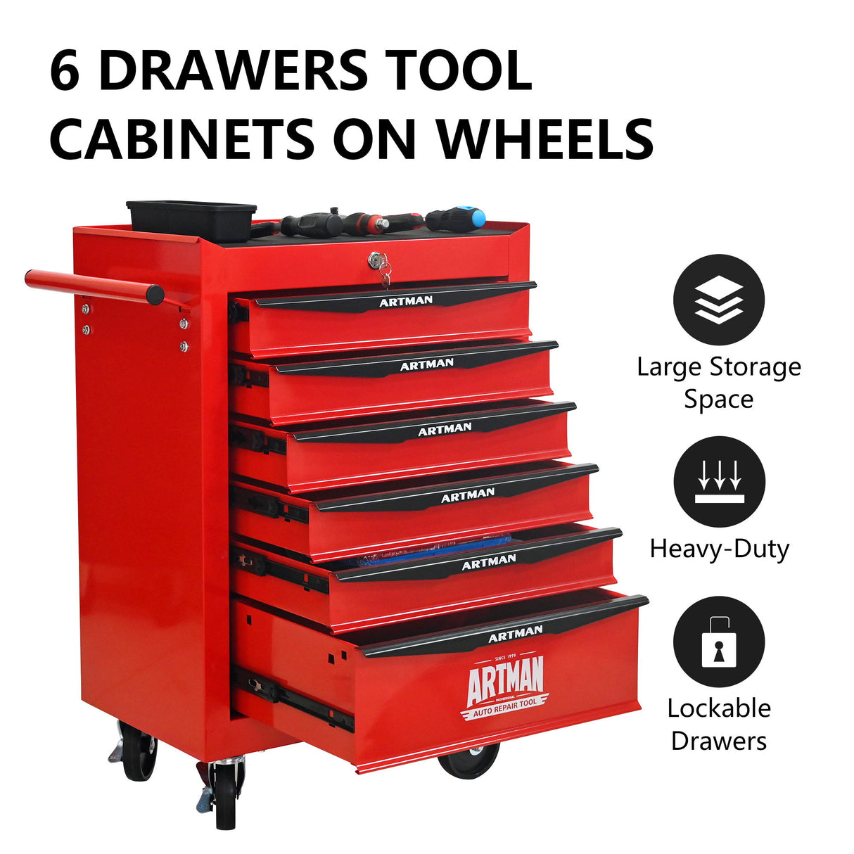 Rolling Metal Tool Chest With Drawers, Steel Storage Cabinet With Ball Bearing Slides