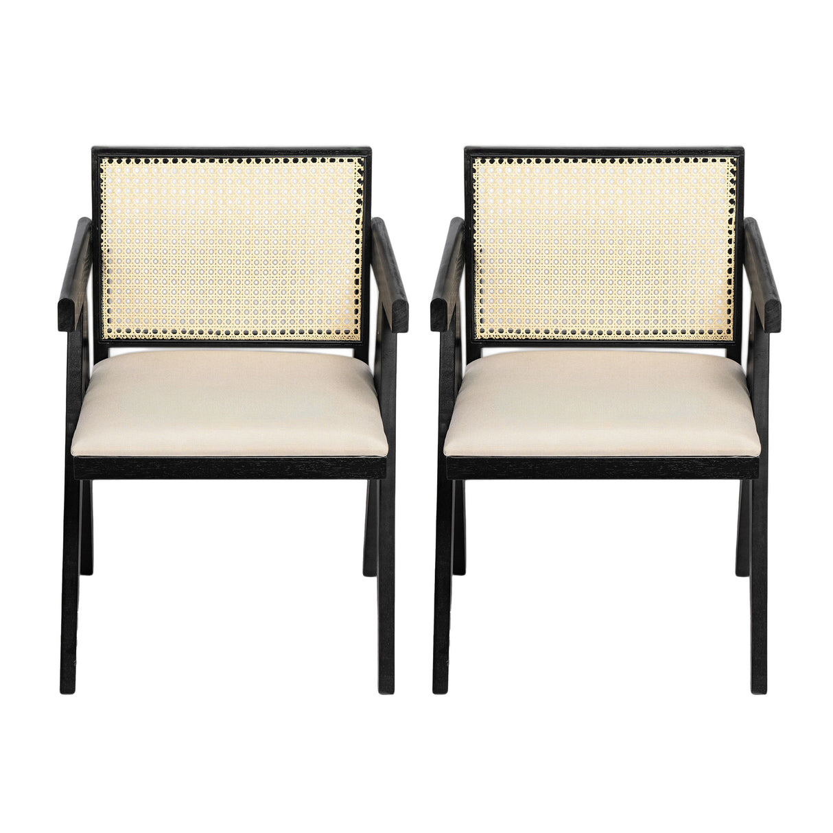 Chandigarh Farmhouse Style Cane Upholstered Dining Chairs (Set of 2)