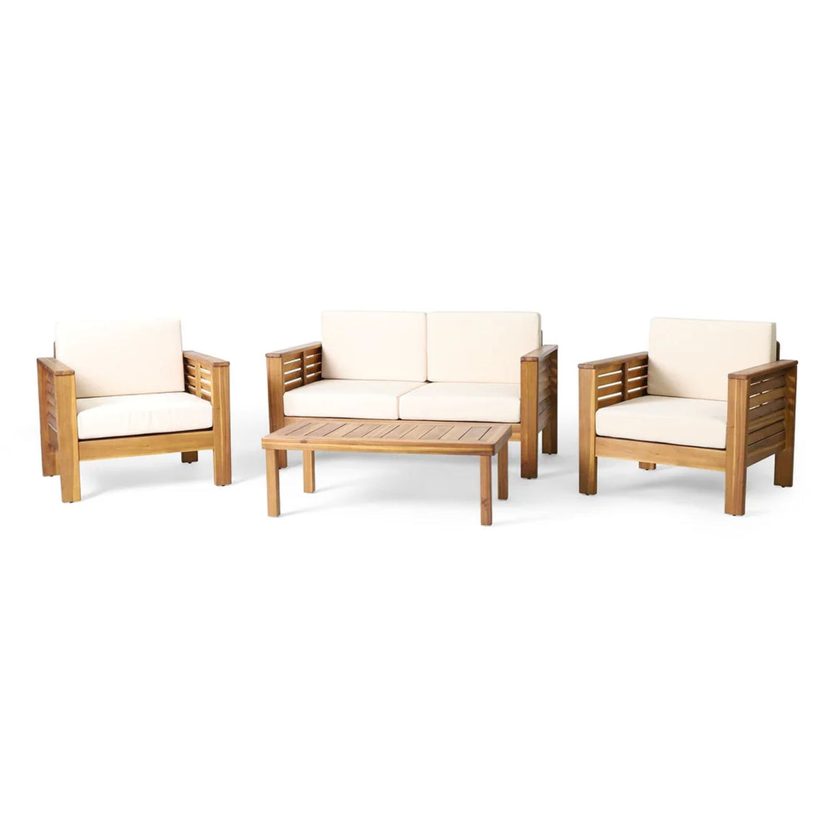 Acacia Wood Loveseat And Coffee Table Set With Cushions