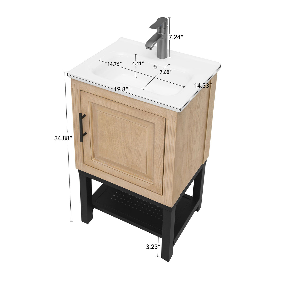 Modern Freestanding Bathroom Vanity With Ceramic Sink, Hot And Cold Faucet, 1 Door Cabinet & Open Shelf