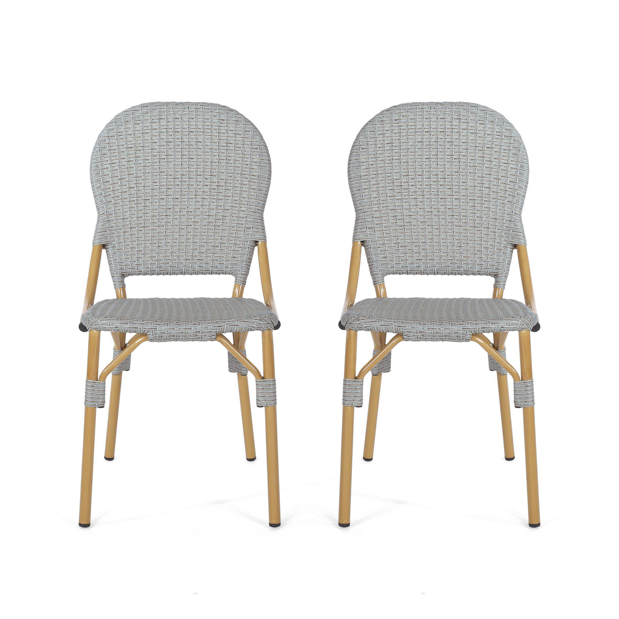 Outdoor Rattan And Aluminum Armless French Bistro Chairs (Set of 2) - Dark Gray