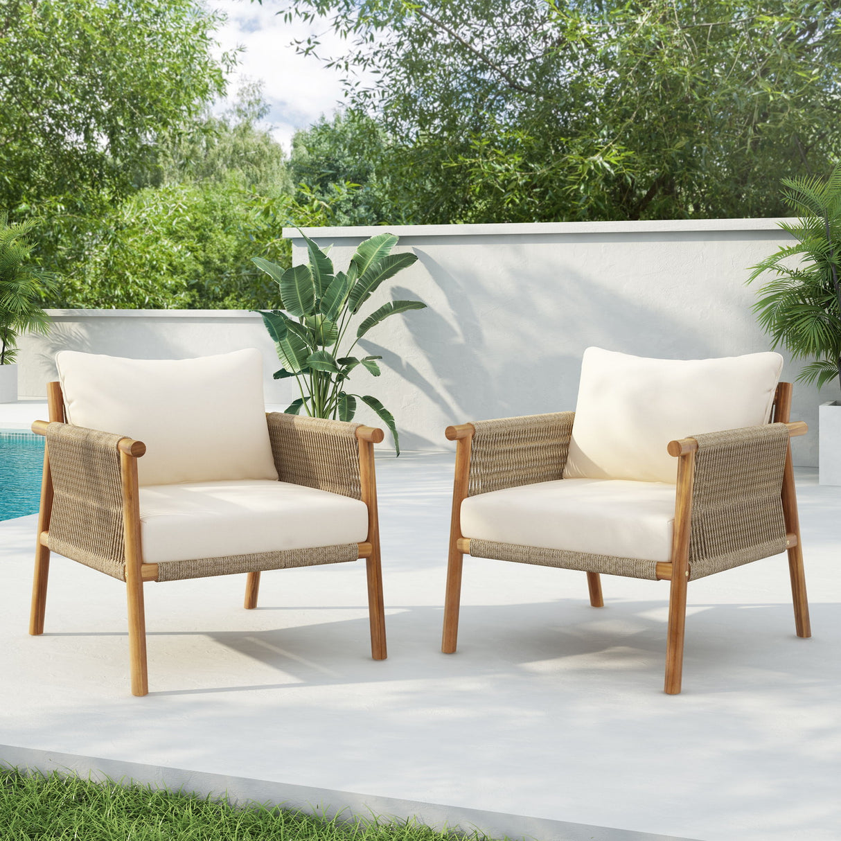 Modern Outdoor Woven Lounge Chair With Solid Frame And Cushions