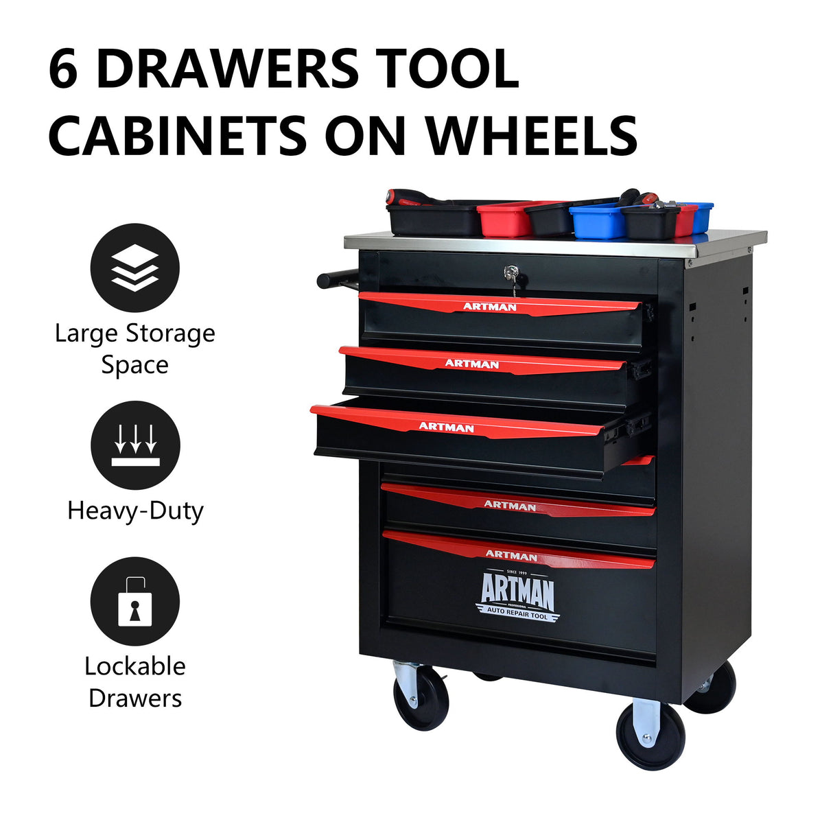 Drawer Multifunctional Tool Cart With Wheels For Garage