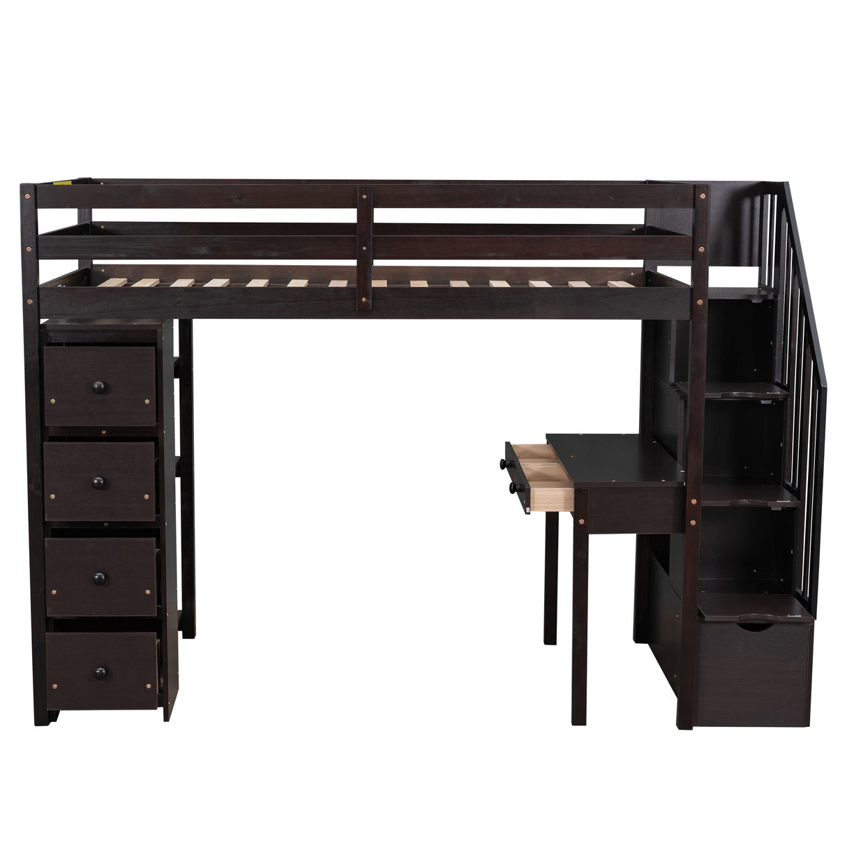 Loft Bed With Storage Drawers, Desk And Stairs With Shelves