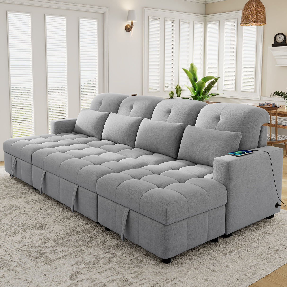 Oversized U-Shaped Versatile Sectional, Pull-Out Sofa Bed With Double Storage Chaise Lounges And 2 USB Ports For Living Room