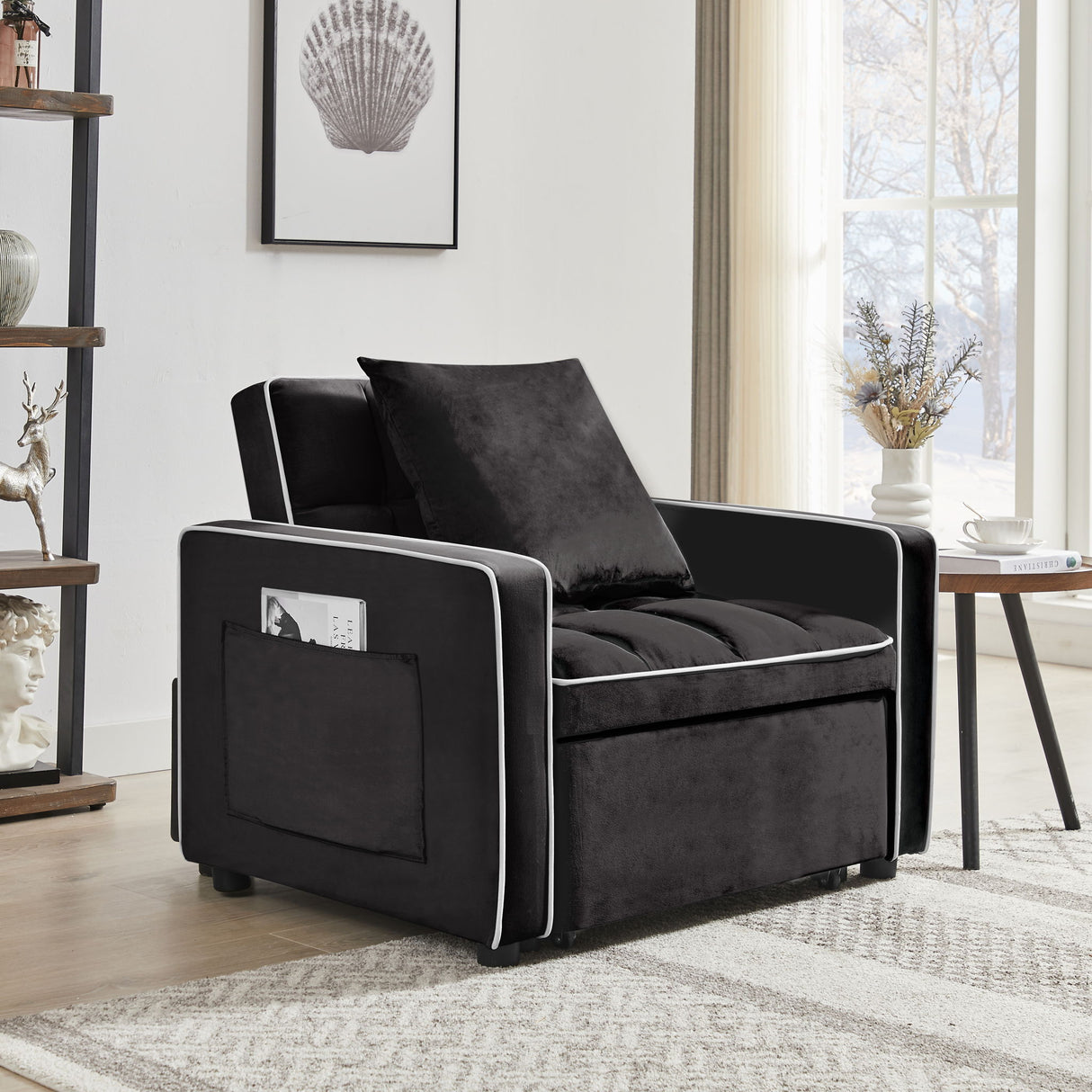 Modern Velvet 3 In 1 Sofa Bed Chair, Adjustable Recliner