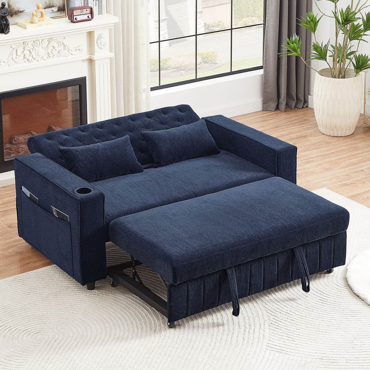 Pull-Out Sofa Bed Convertible Couch With Adjustable Backrest For Living Room