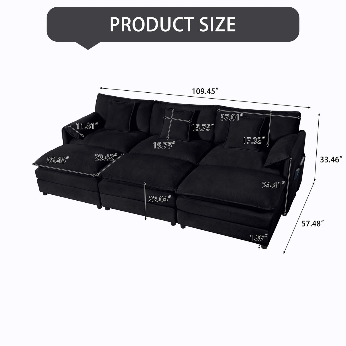 Modern Comfy Deep Seat Modular Sectional Sofa Cloud Couch With Ottoman