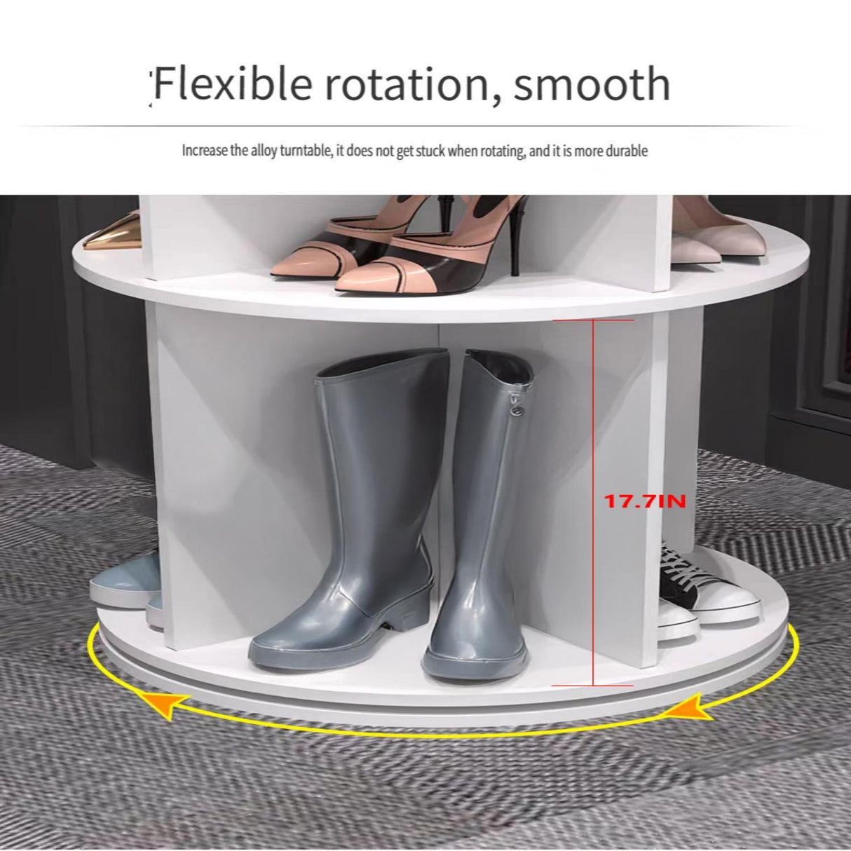 8 Tier Rotating Shoe Rack Tower, 360 Degree Spinning Shoe Organizer And Storage Carousel For Closet Or Entryway - White