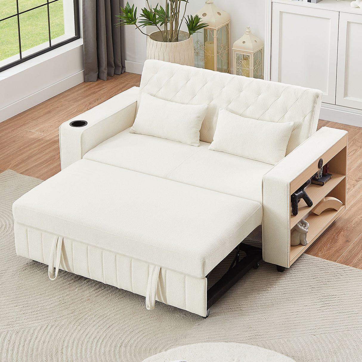 Pull-Out Sofa Bed Convertible Couch With Adjustable Backrest For Living Room