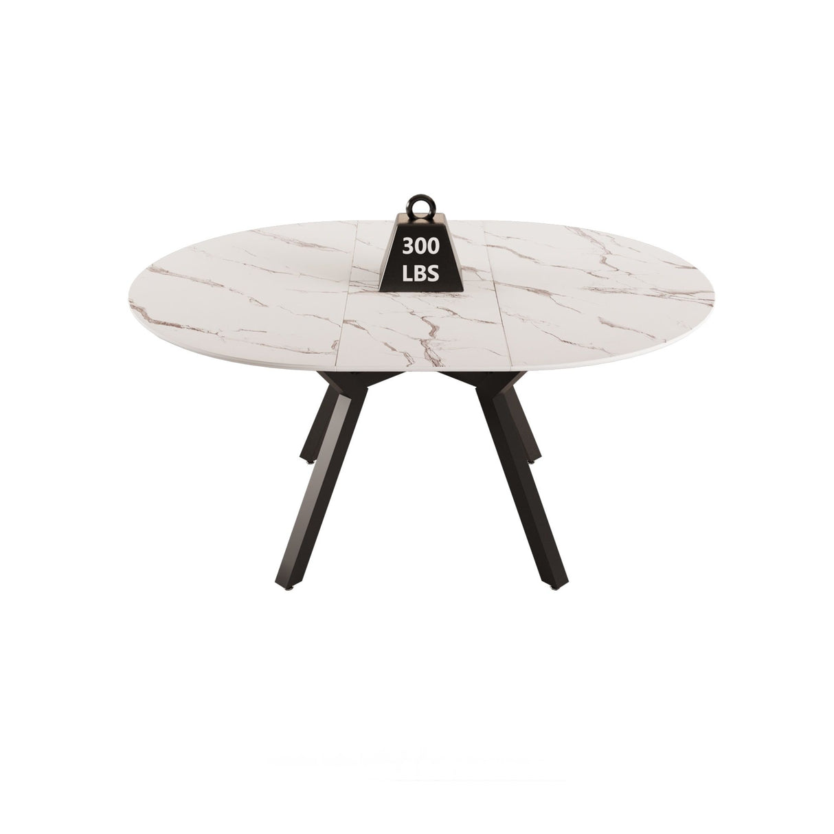 Modern Extendable White Circular Dining Table with MDF Top and Metal Legs for 4-6 Persons