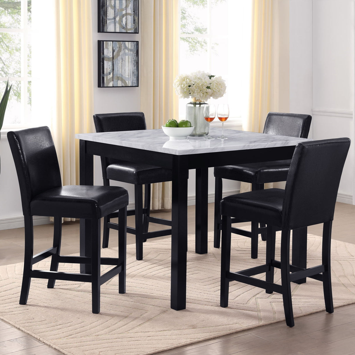 5 Piece Counter Height Dining Set With Table And Upholstered Chairs
