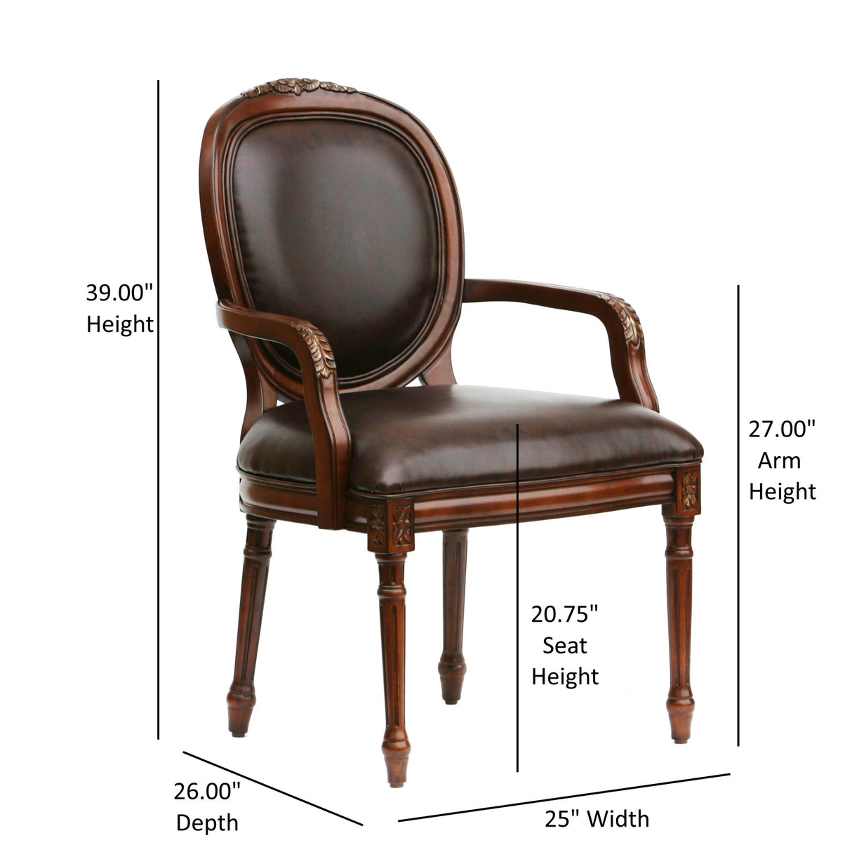 Benard - Traditional Oval Back Chair With Floral Carvings - Brown