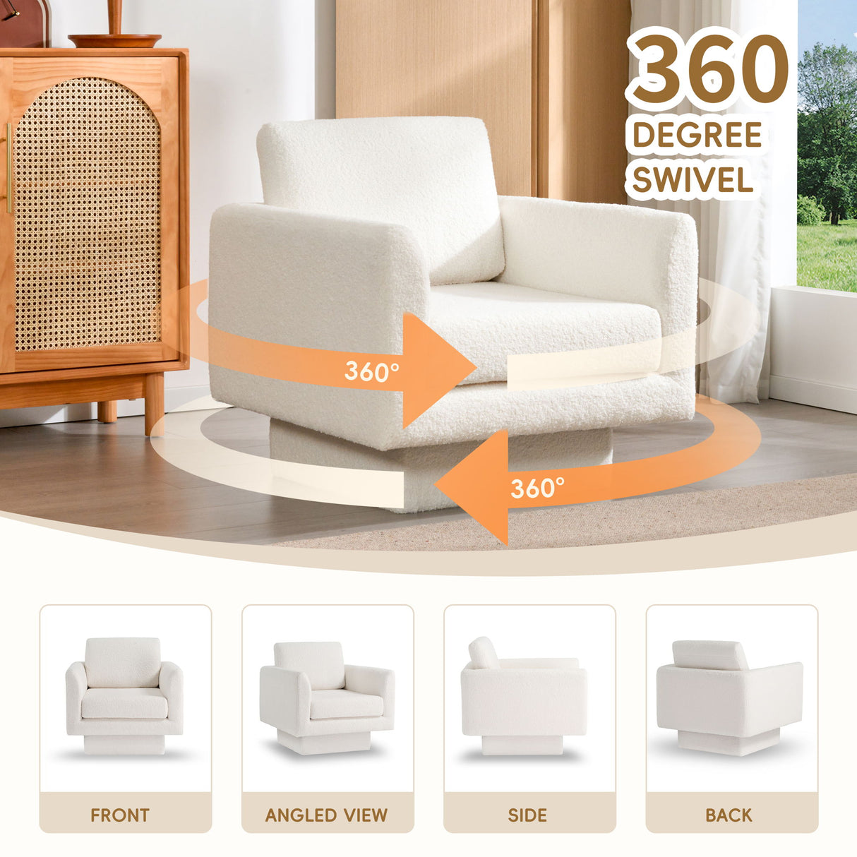 360° Modern Swivel Accent Chair Round Armchair, Thick Padded Single Lounge Sofa Upholstered Comfy