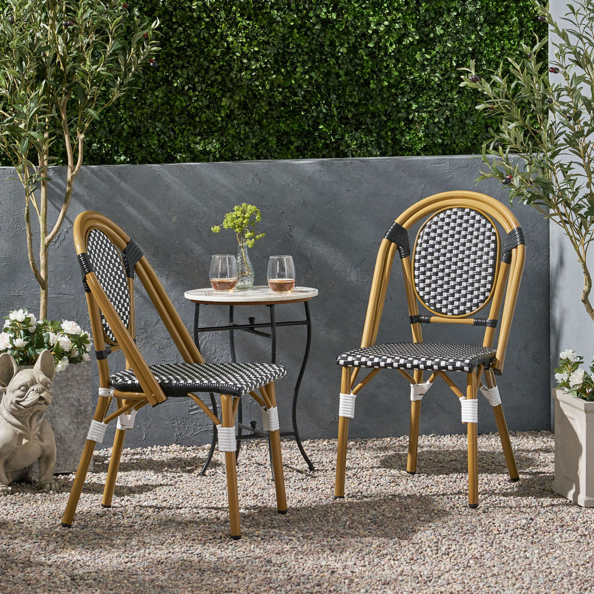 Outdoor Rattan And Aluminum French Bistro Chair Set