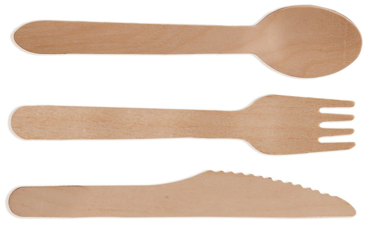 Wooden Compostable Utensils Set 300 Pieces 100 Forks 100 Spoons 100 Knives Sturdy Wood Disposable Cutlery Eco Friendly Biodegradable Utensils For Party Free From Plastic Cutlery Set For Eating - Natural Wood