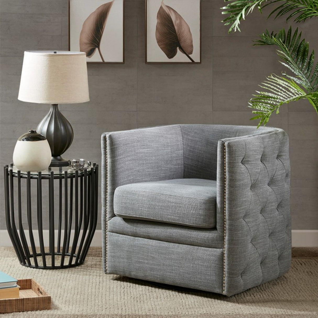 Capstone - Swivel Barrel Chair With Nailhead Accents And Button Tufting