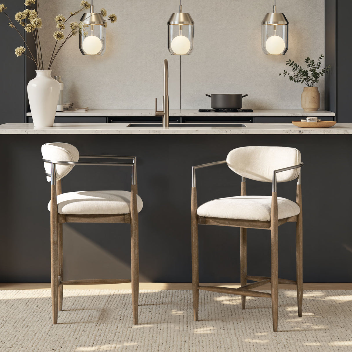 Artemis - Mixed Material Upholstered Counter Stool - Warm White