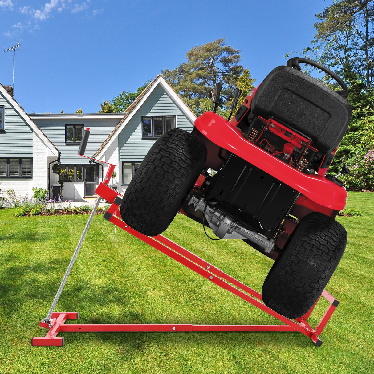 Universal Easy Lawn Mower Lift For Riding Tractors, 800 Lbs Capacity - Red