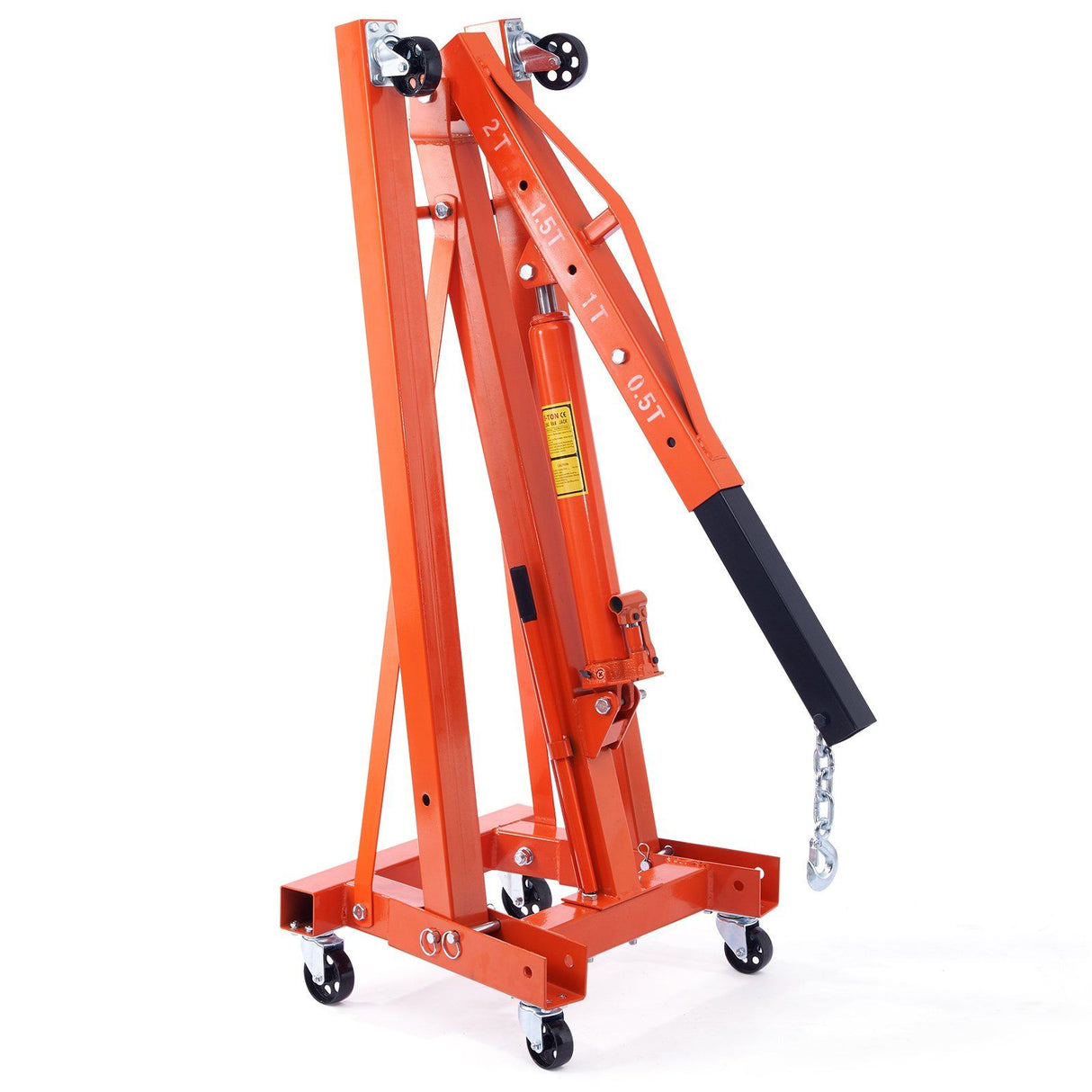 Hydraulic Engine Hoist With Lever, 2 Ton Capacity, Foldable Design For Auto Repair - Orange