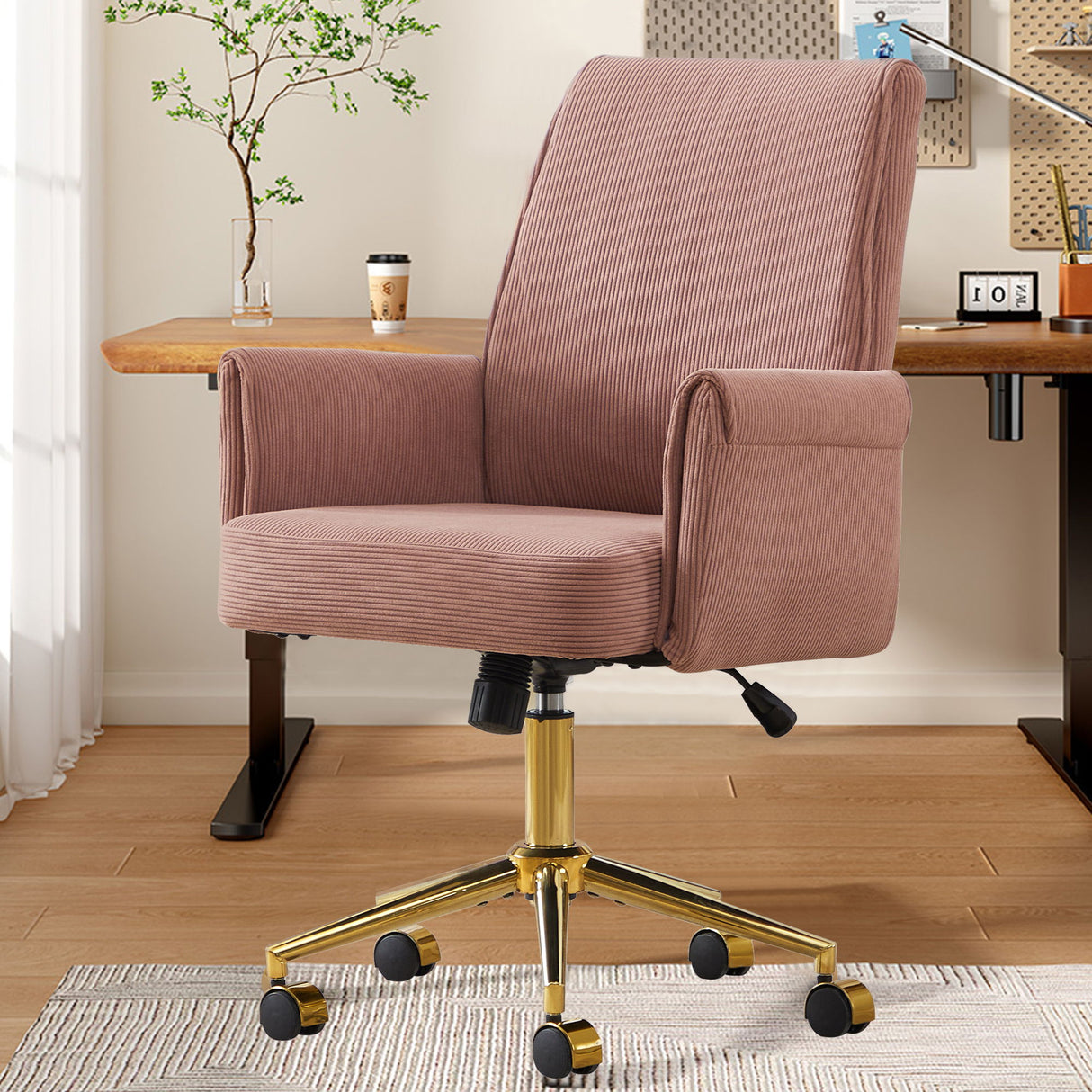 Ergonomic Mid-Back Office Chair With Striped Velvet Fabric