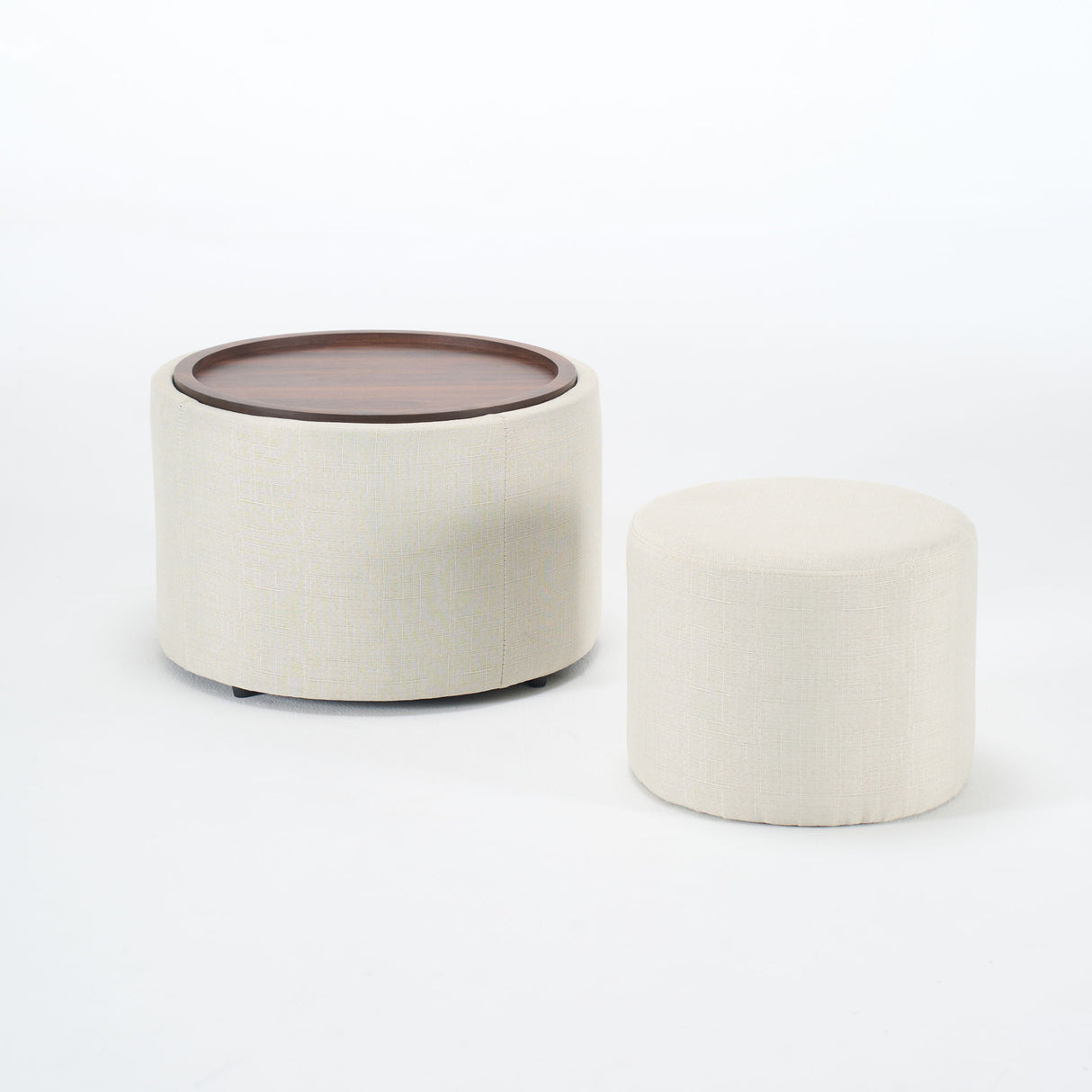 Nesting Ottomans, Round Coffee Table & Bench With Tray (Set of 2)