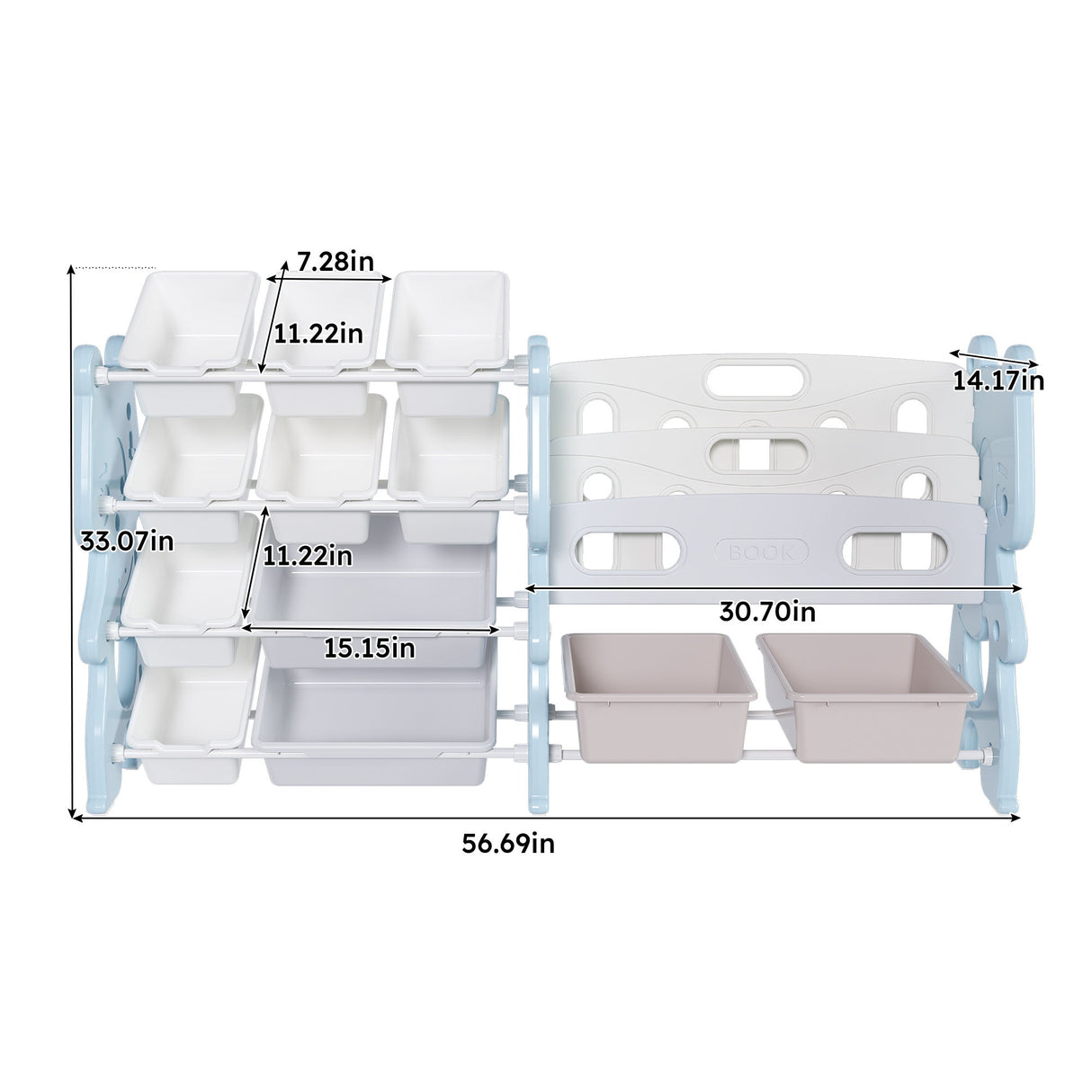 Kids Toy Storage Organizer With 2 Tier Bookshelf, Toy Storage With 12 Bins