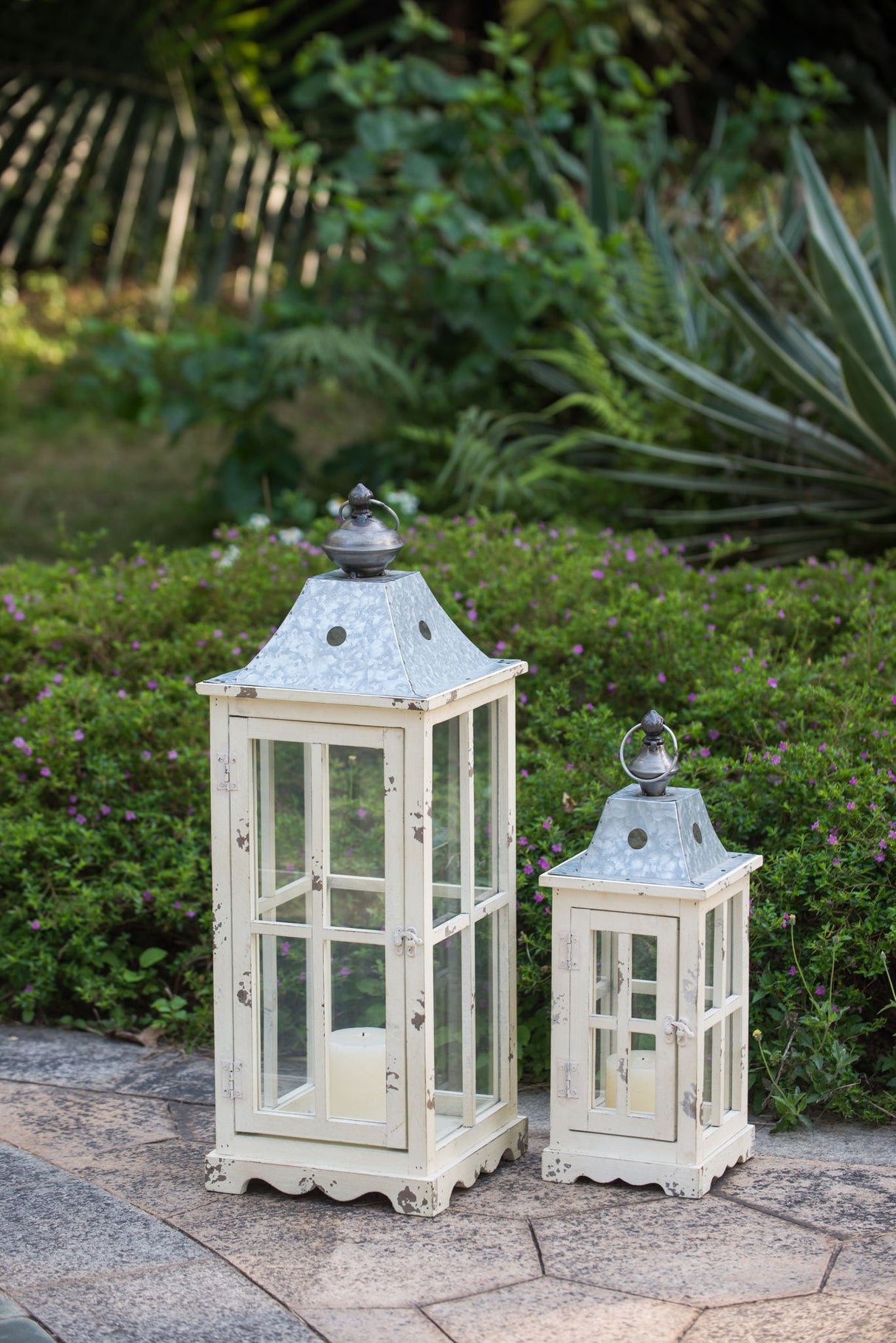 Wooden Candle Lantern Decorative, Hurricane Lantern Holder Decor For Indoor Outdoor, Home Garden - Ivory