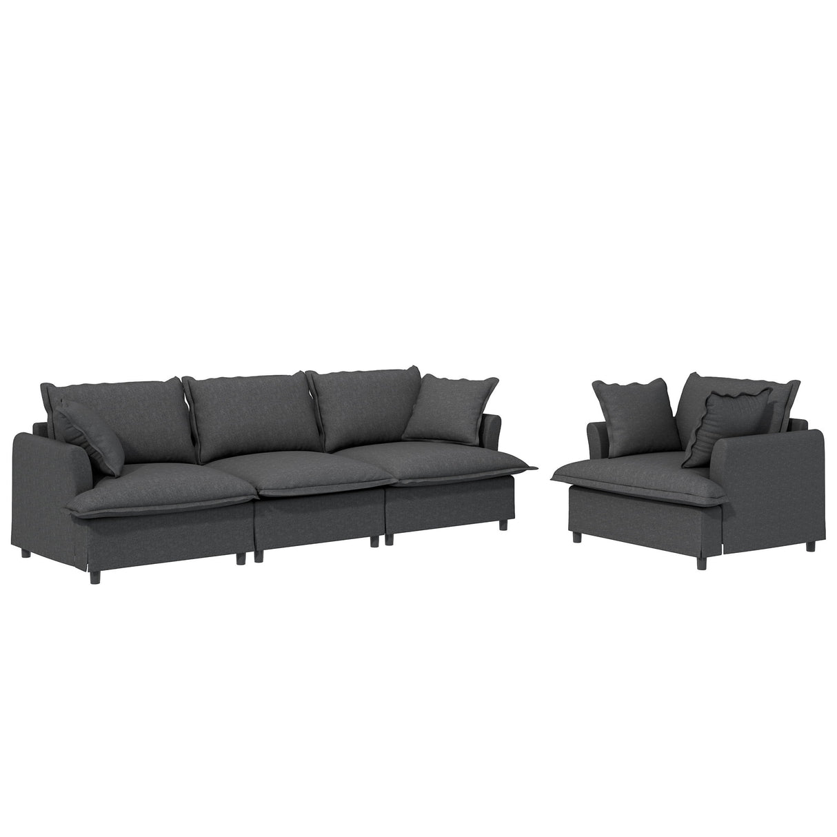 Living Room Set Modular Sectional Couch, Upholstered Sofa & Armchair & Movable Ottoman