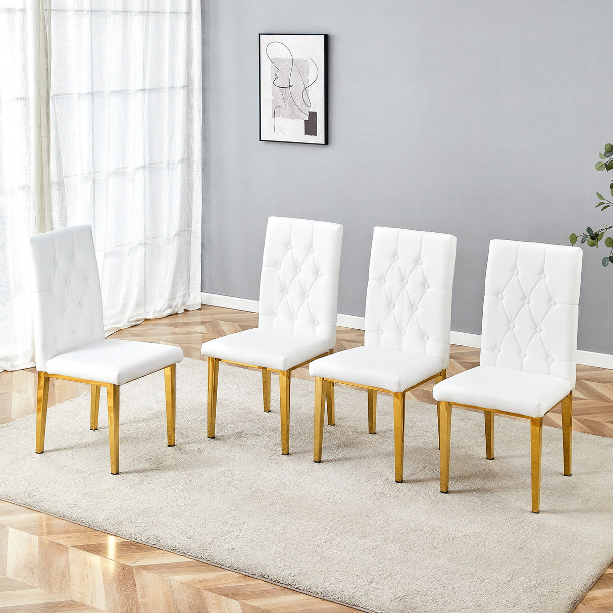 Vintage Style Armless Dining Chairs Set With Grid And Buckle Design