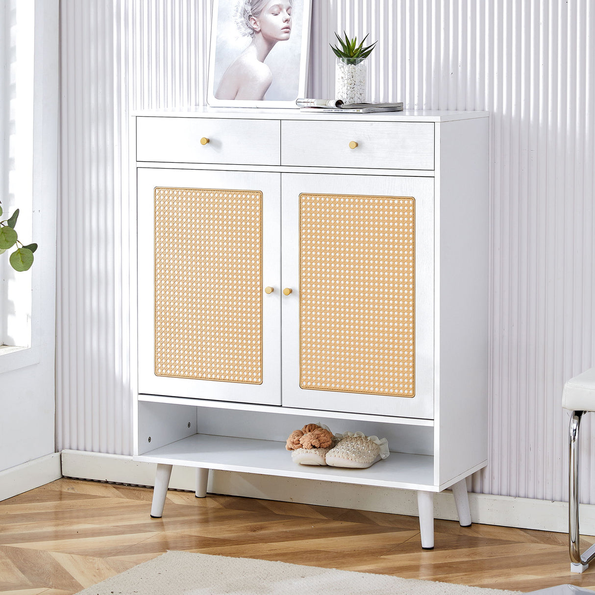 Modern Minimalist Rattan Shoe Cabinet, Elegant Storage Solution