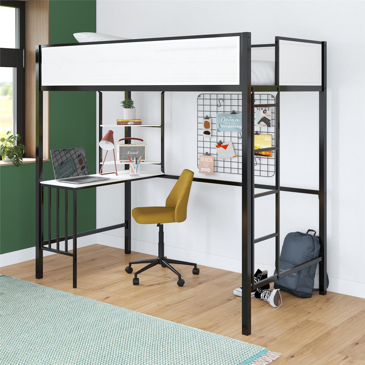 Axel - Twin Loft Bed With Desk & Shelves - Black