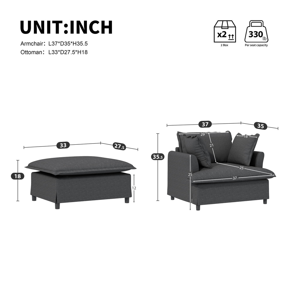 Oversized Chaise Lounge Indoor Single Sofa Bed With Wide Seat, Upholstered Lazy Sleeper Armchair With Movable Ottoman Reading Couch Set