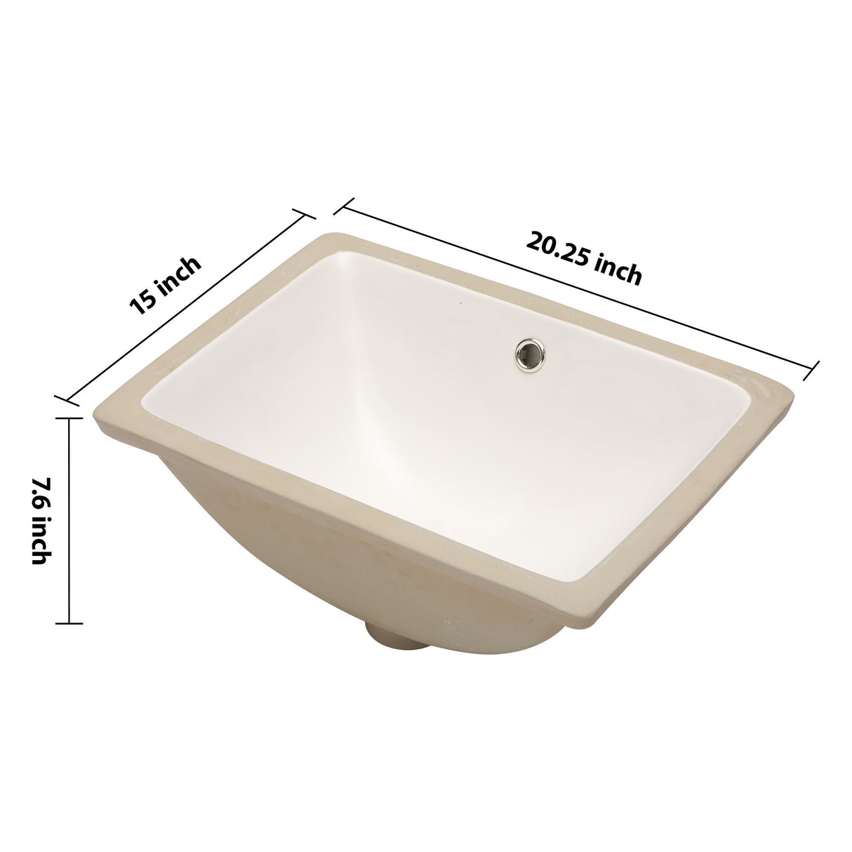 European Style White Ceramic Rectangular Undermount Bathroom Sink With Overflow