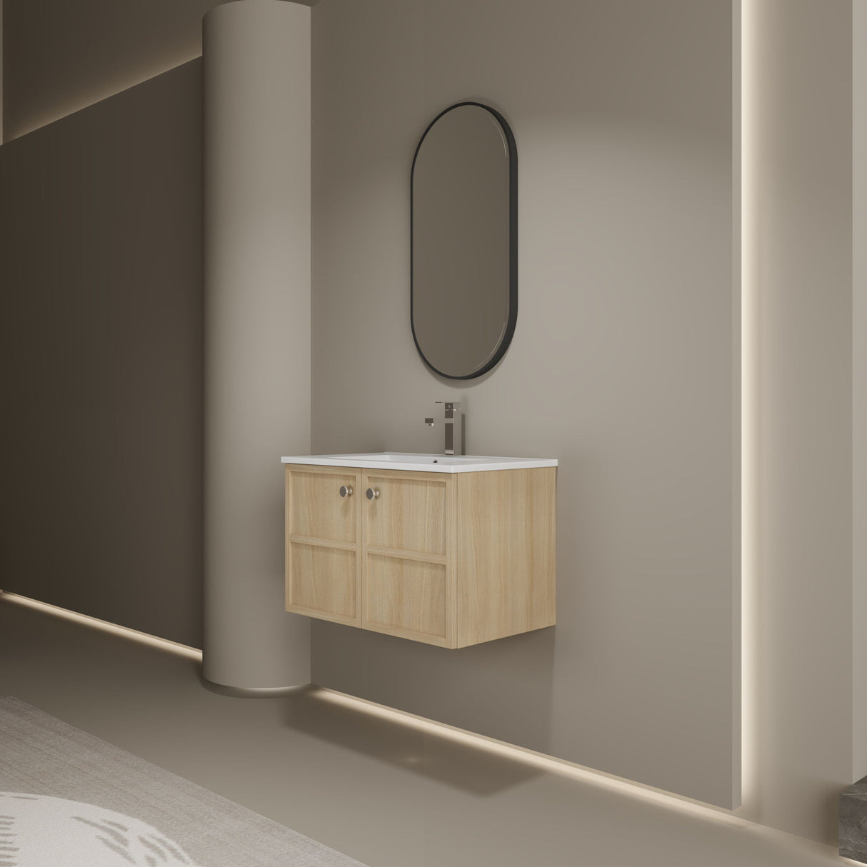 Wall Mounted Bathroom Vanity With Ceramic Sink And 2 Soft Closing Doors