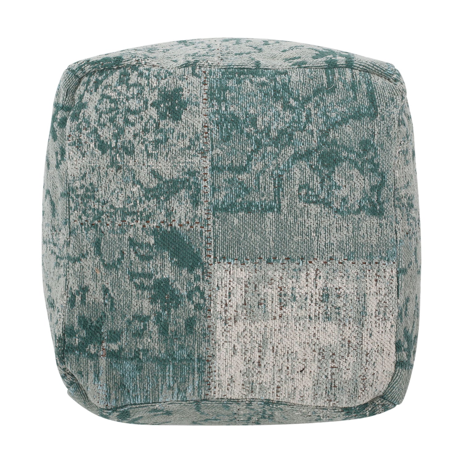 Ocean - Square Pouf Ottoman And Floor Cushion - Teal / Beige