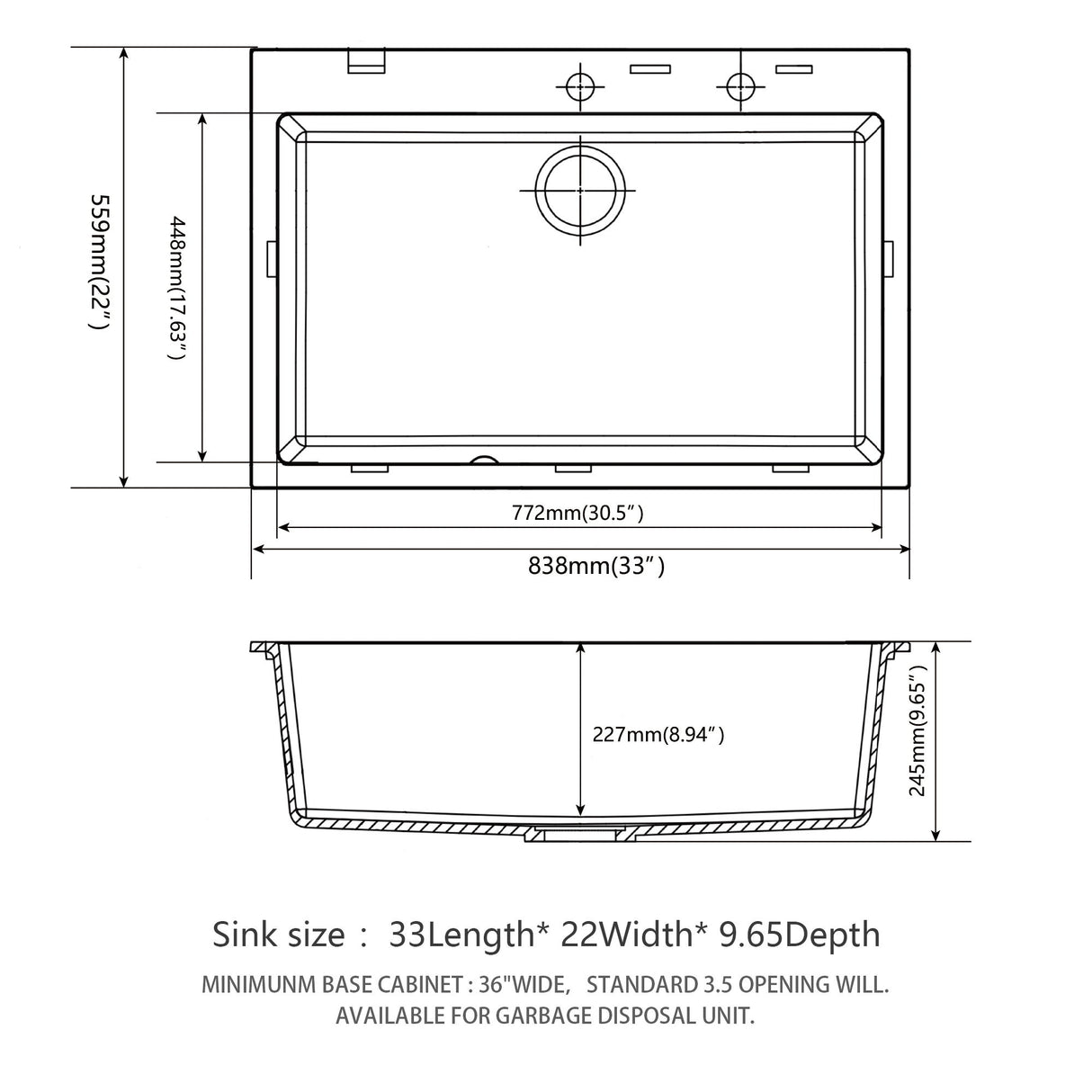 Quartz Kitchen Sink, Granite Composite, Drop In Sink With Durable Design