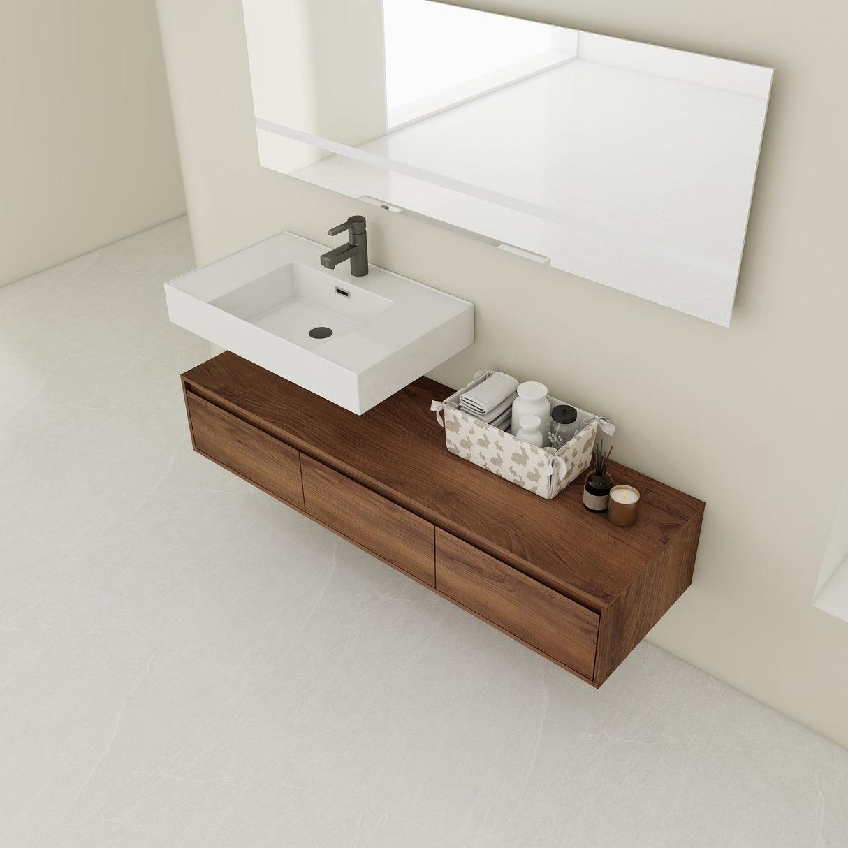Modern Wall Mounted Bathroom Vanity With Resin Sink And Soft Close Drawer