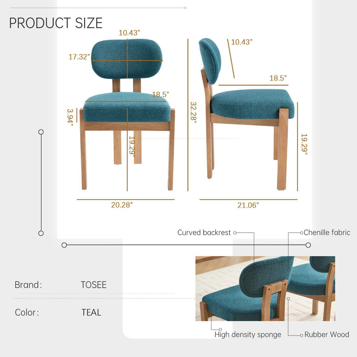 Dining Chairs With Ergonomic Backrest And Adjustable Feet (Set of 2)