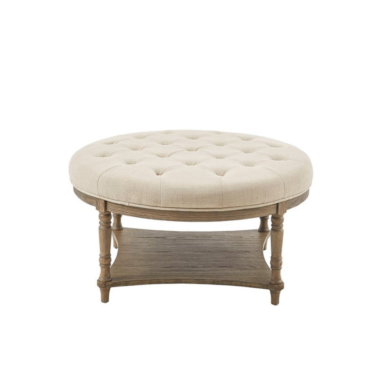 Cedric - Accent Ottoman With Tufted Top And Storage Shelf - Cream