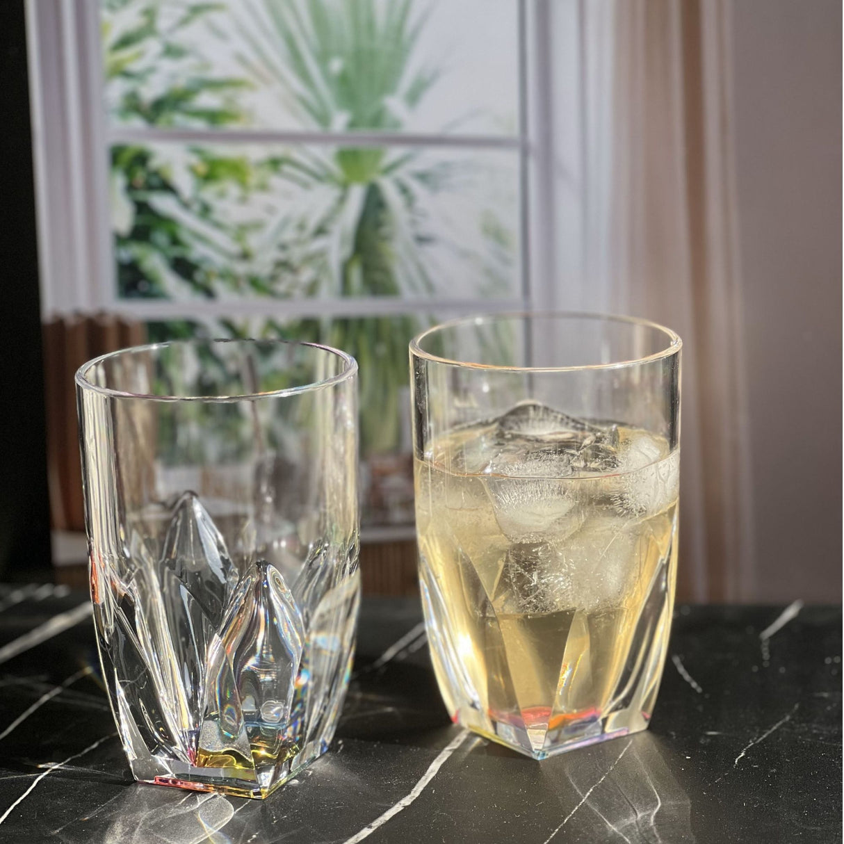 Rainbow Diamond Acrylic Glasses Drinking (Set of 4) Hi Ball 17Oz, Bpa Free Plastic Cocktail Glasses - Clear