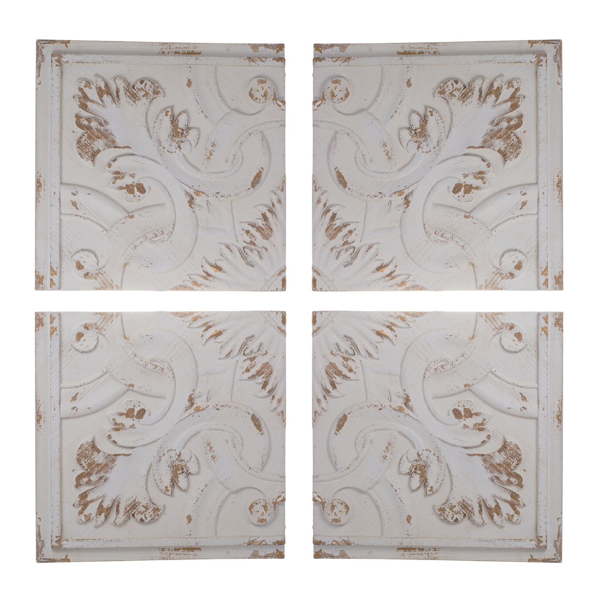 Distressed Wooden Square Wall Panels (Set of 4) - White