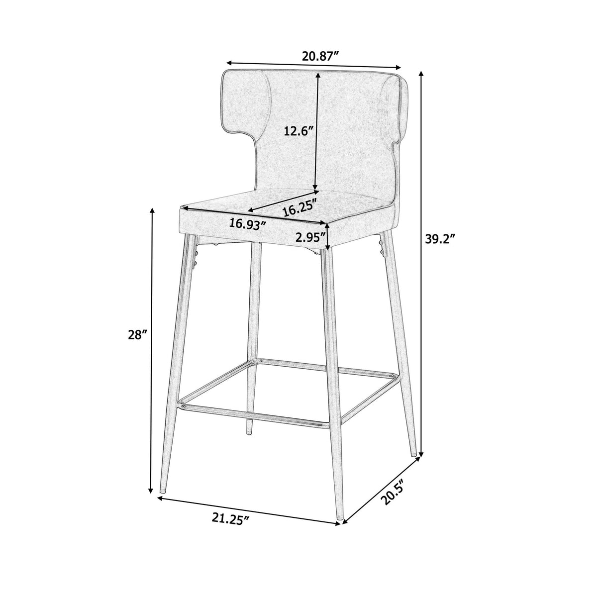 Modern Bar Stools With Upholstery And Metal Footrest (Set of 2)