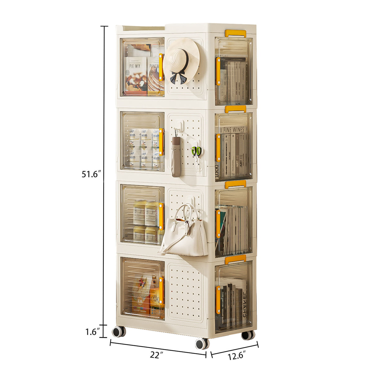 4 Tier Rolling Storage Bookcase With Wheels And Large Capacity Storage Bins - Cream